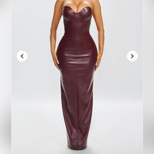 Fashion Nova burgubdy Strapless Leather Dress